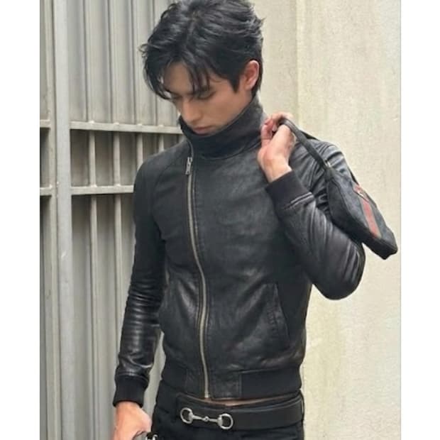 준 하시모토 사선 램스킨 레더 자켓