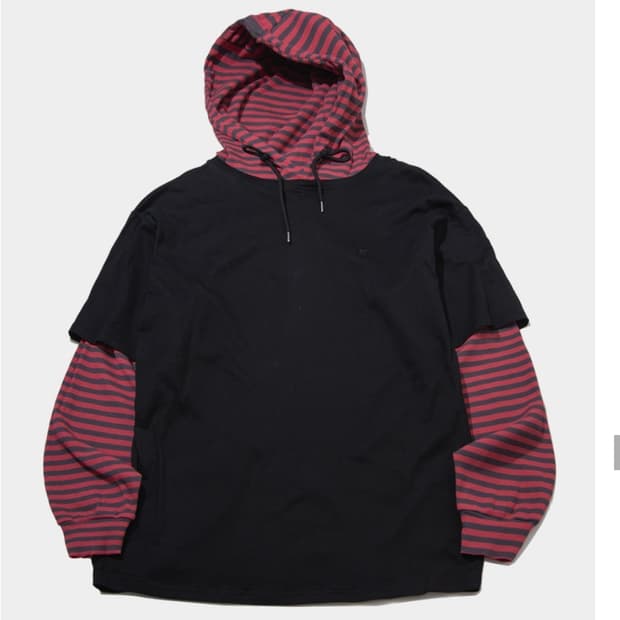 레이어드 디자인 단가라 후드 롱슬리브