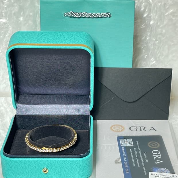 *새상품* 모이사나이트 4프롱 18k 옐로우골드 원터치 테니스 은팔찌 