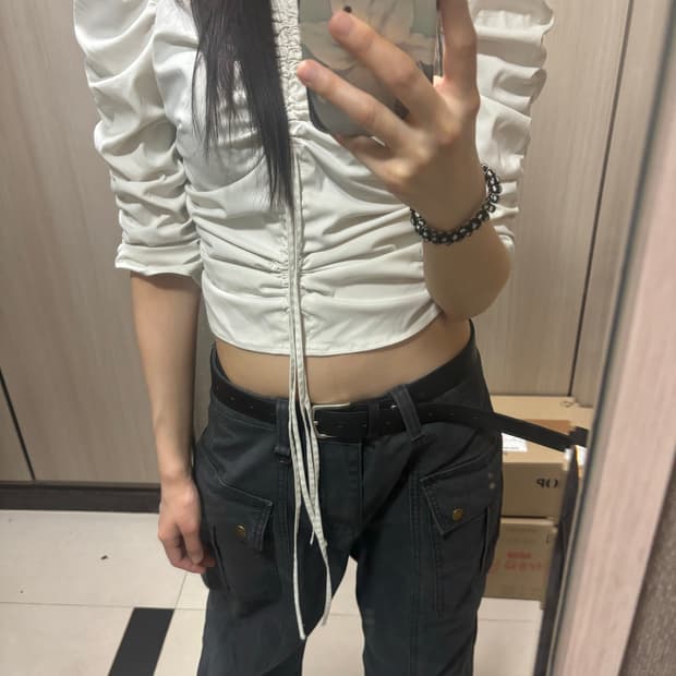 SLY 셔링 7부 소매 탑