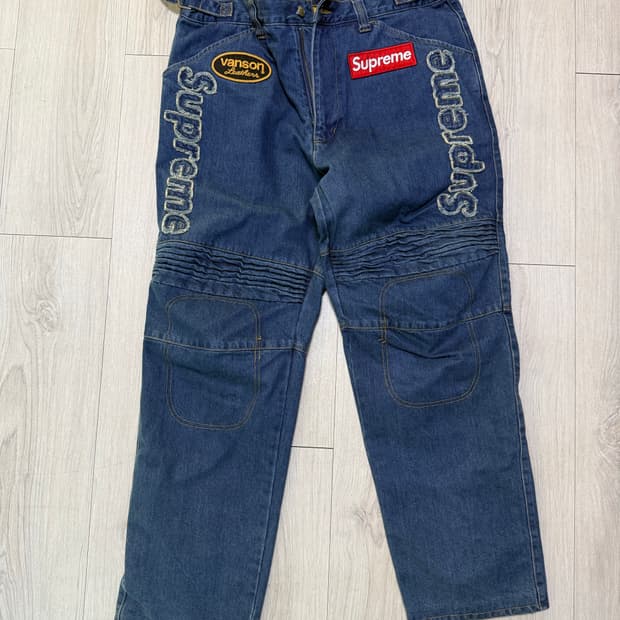 (34)슈프림 x 밴슨 레더스 코듀라 데님 레이싱 팬츠 블루 - 22FW