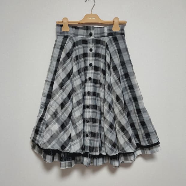 갸루 로리타 지뢰계 리본 레이스 블랙 체크 스커트