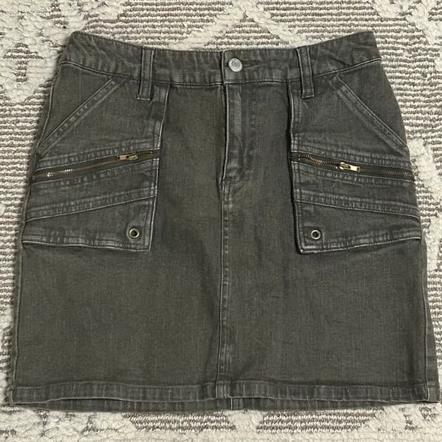 Y2K 펑투케 지퍼디테일 카키데님스커트