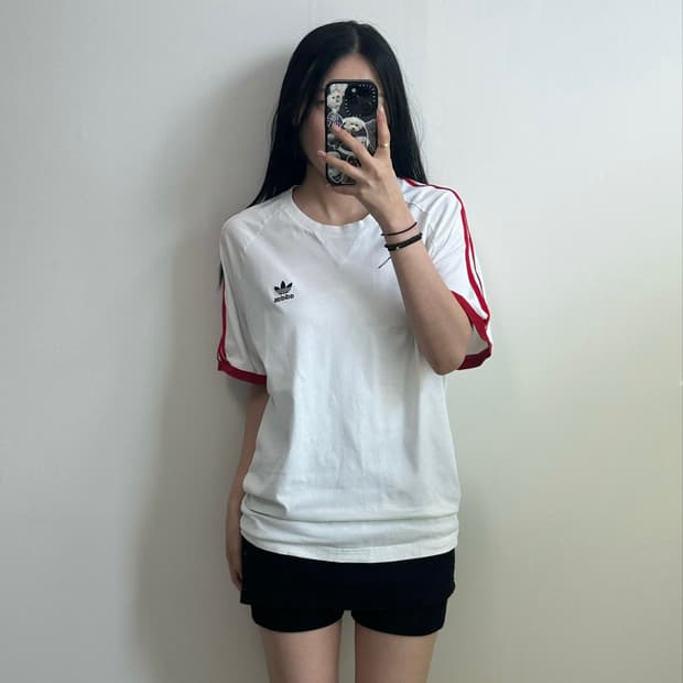 아디다스 3s 화이트 레드 반팔 링거 티셔츠