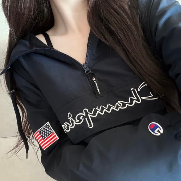 챔피온 성조기 아노락 하프 반집업 M