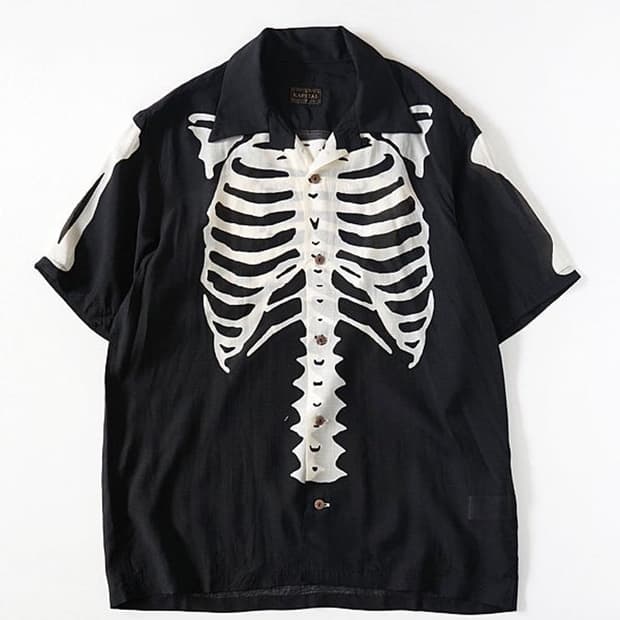 KAPITAL 캐피탈 실크 레이온 본 알로하 셔츠 - 블랙