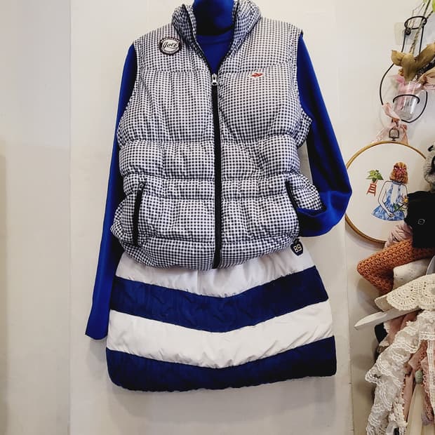 파리게이츠 구스 패딩베스트. 파리게이츠 구스스커트. 블루폴라