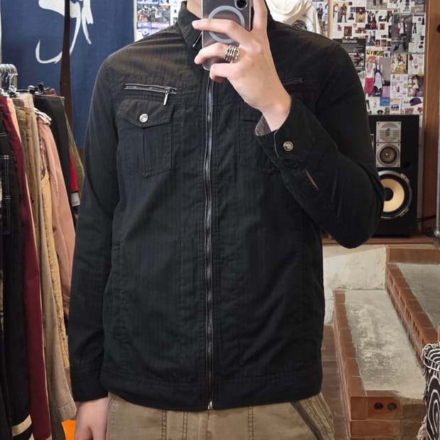 JPN 넥버클 펑크 스트라이프 코튼 셔츠 집업