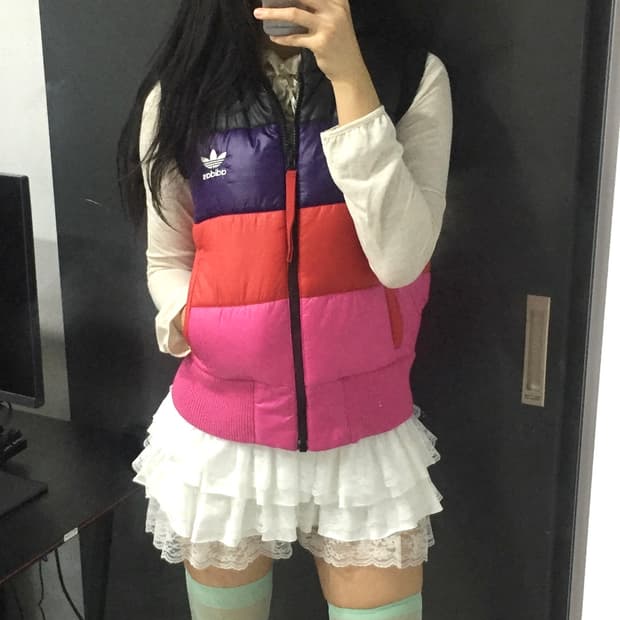 Adidas 빈티지 레인보우 패딩조끼