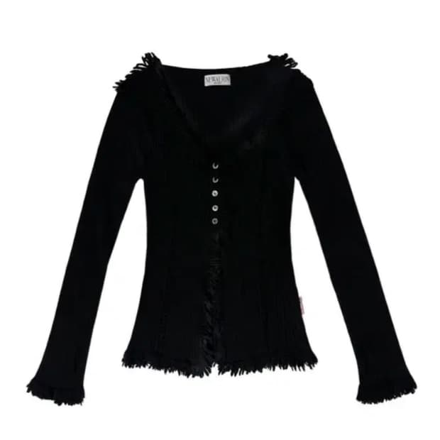 뉴얼린 보헤미안 태슬 니트 가디건 블랙