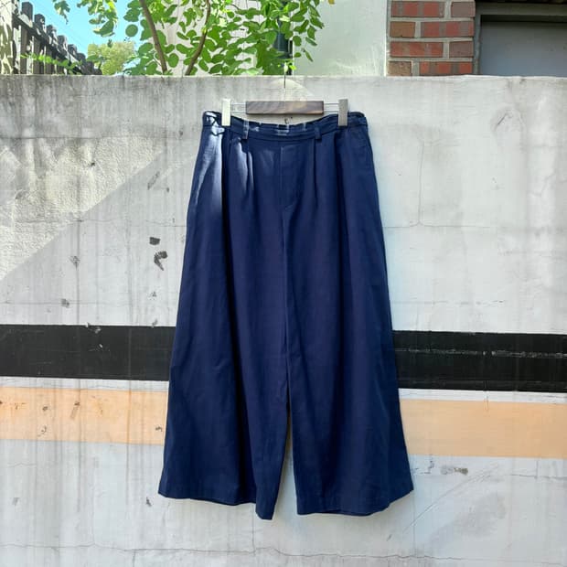린넨코튼 네이비 와이드 팬츠 