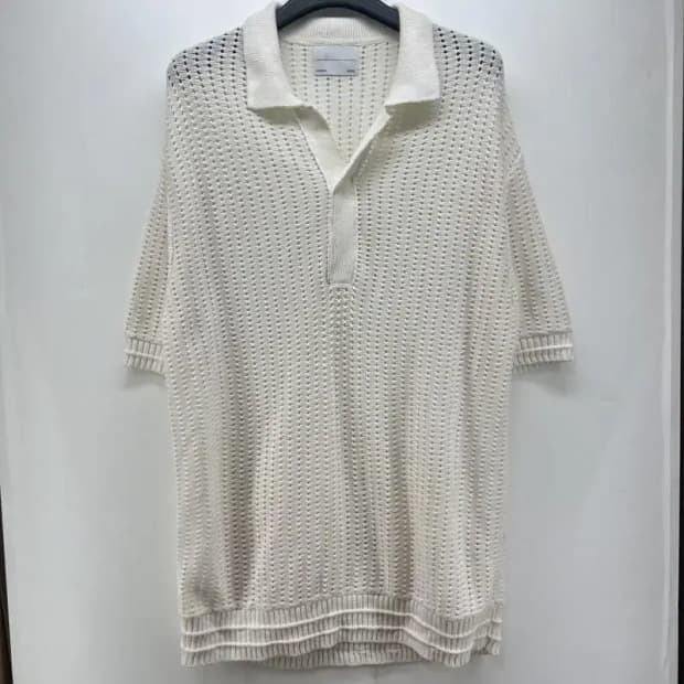 라지 MAISON MINED 메종미네드 크림 반팔니트 카라티셔츠