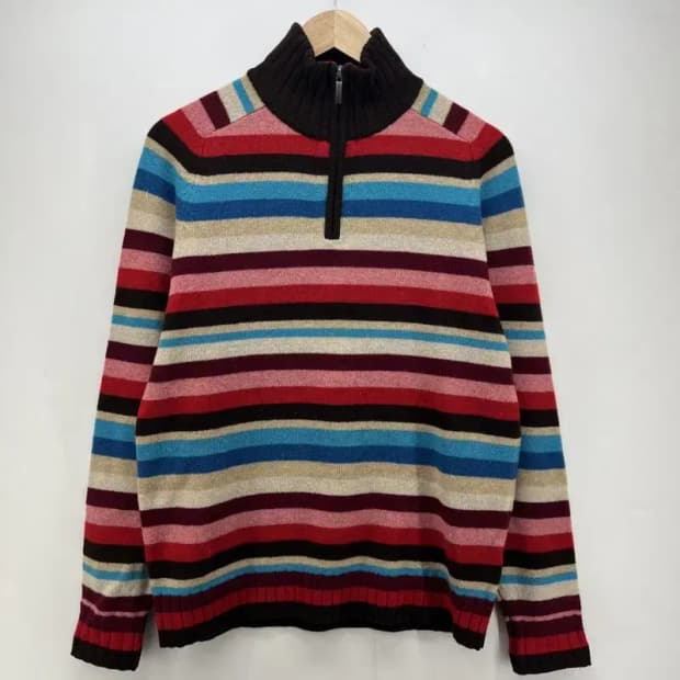 미디움 타미힐피거 스트라이프 반집업 멀티컬러 빈티지 오버핏