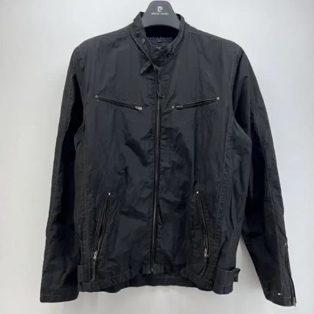 라지 타미힐피거 헨리넥 포켓 간절기 봄룩 블랙 점퍼 기능성 자켓 바람막이