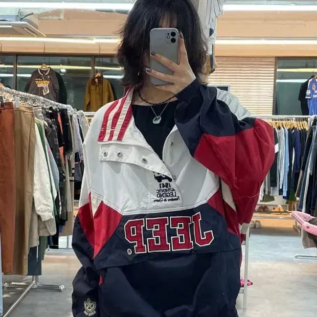 NCT 마크 착용 지프 90s 올드스쿨 아노락 바람막이 자켓