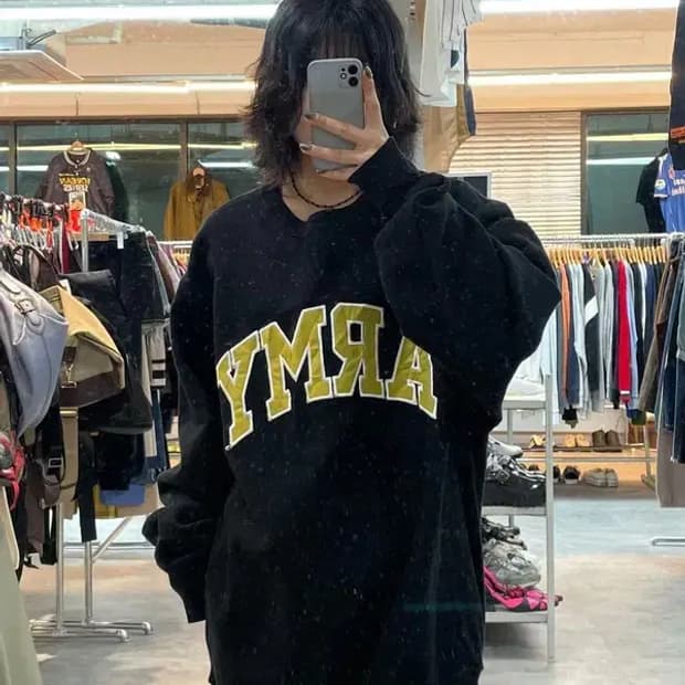 미디움 스티브 앤 배리스  army 오버핏 맨투맨티셔츠 블랙