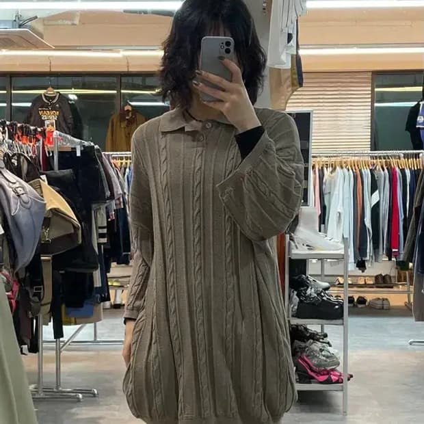 XL 에스피오나지 투포켓 케이블 카라 반팔 니트