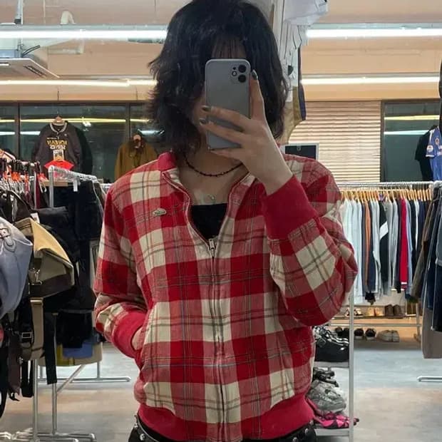 95 90s 올드 서광 라코스테 데일리 체크블루종 자켓