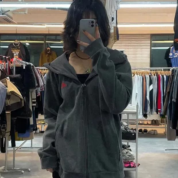 105 아디다스 로고 자수 후드 집업