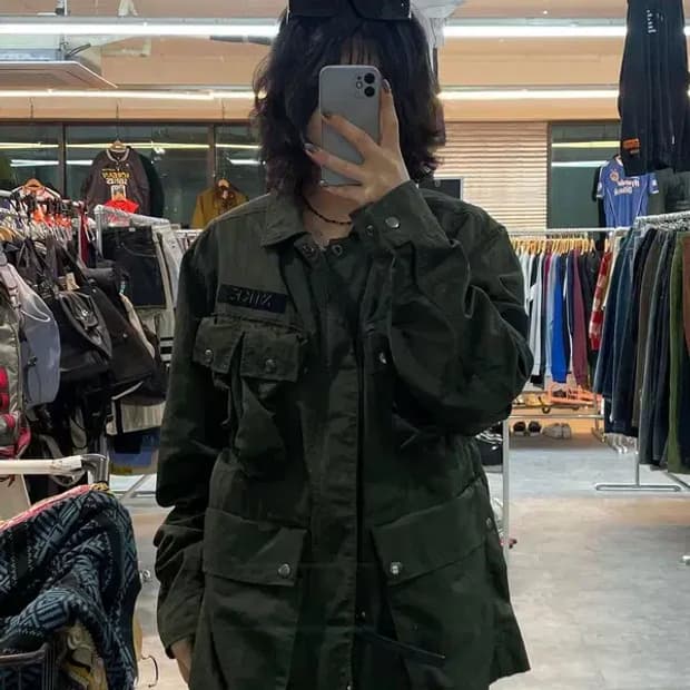 라지 나이키 남자 우븐 사파리 자켓 야상 자켓 카키