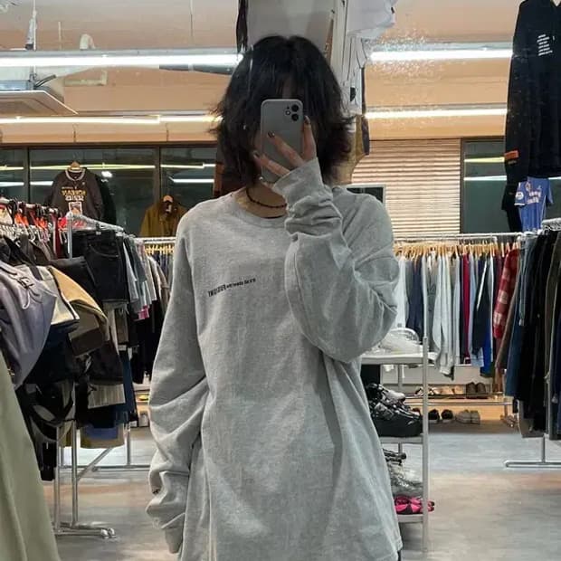 XL 챔피온 올드스쿨 로고 오버핏 긴팔티셔츠 그레이