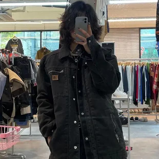 스몰 칼하트 남자 디트로이트 샌드스톤 멀티 포켓 자켓 블랙