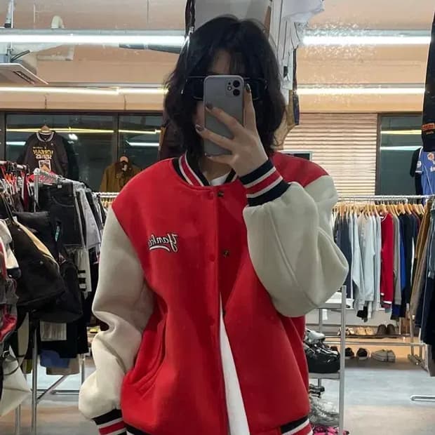 90 MLB x 뉴욕양키스 신슐레이트 빈티지 스터디움 자켓 레드