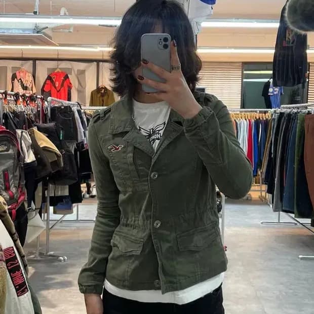 XS 홀리스터 여자 Y2K 빈티지 숏 자켓 카키