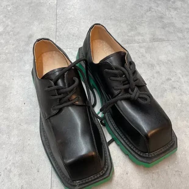 슬립온 펑크룩 신발 스퀘어 플랫폼 둥근 더비슈즈