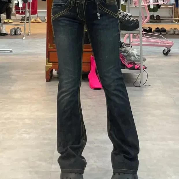 25 SOVAGE 여자 빈티지 로우라이즈 부츠컷 데님 팬츠