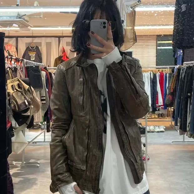 95 솔리드옴므 양가죽 올드 레더 가죽점퍼