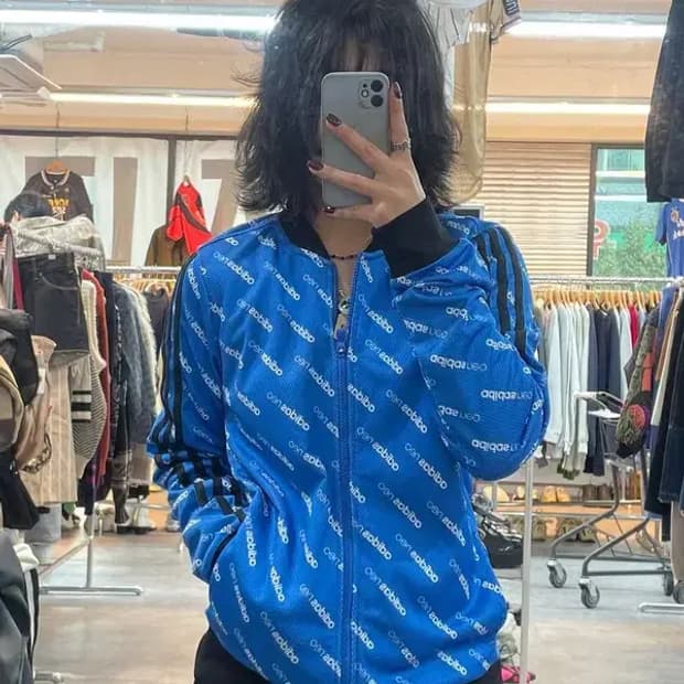 라지 아디다스 네오 캐주얼 트랙 재킷 블루