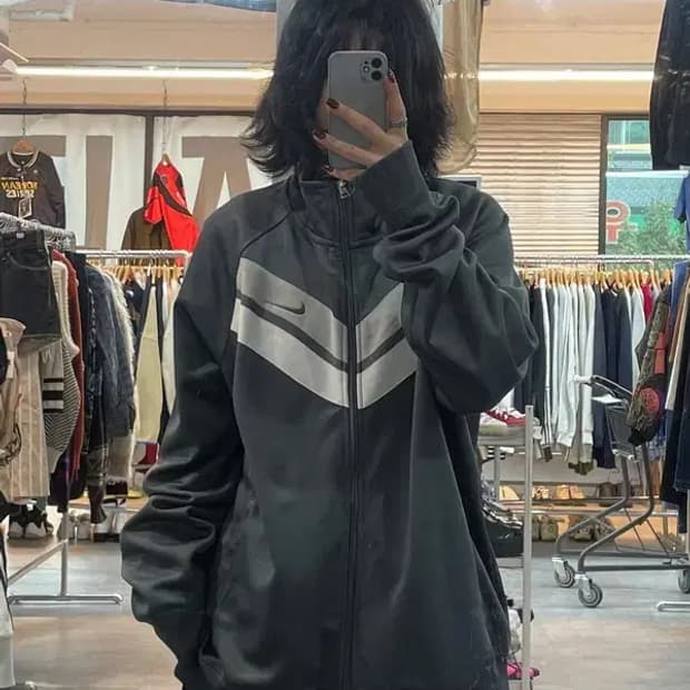 XL 나이키 남성용 라지 블랙 풀 집 트랙 재킷 그레이