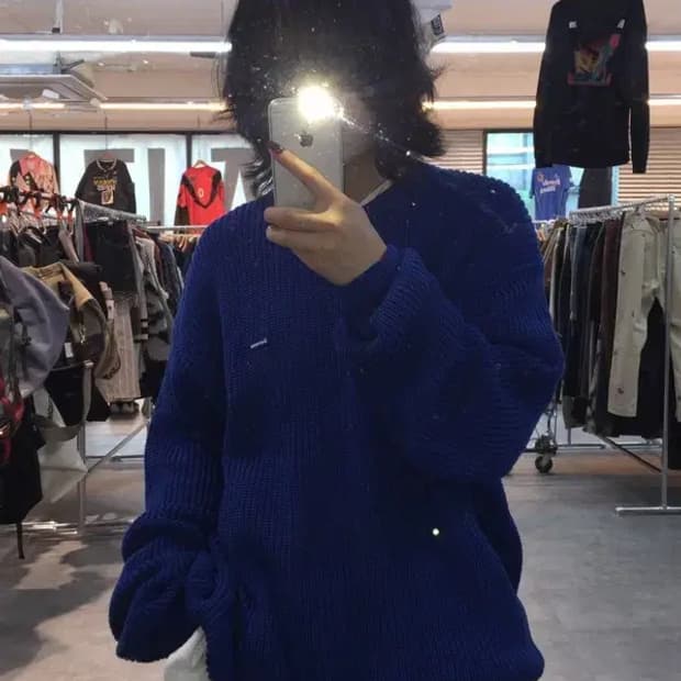 라지 슈프림 스몰 박스 립드 스웨터 로얄 블루