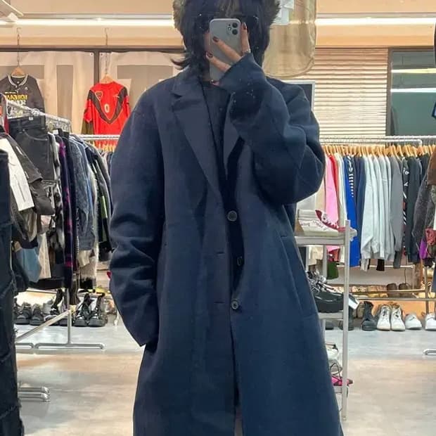 105 솔리드옴므 울 캐시미어 코트 블루