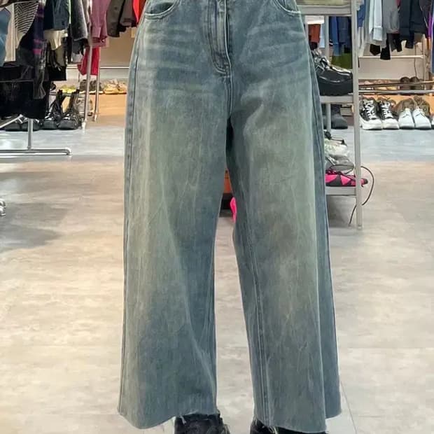 라지 DNSR 디엔에스알 데미지 와이드 워싱 데님 팬츠