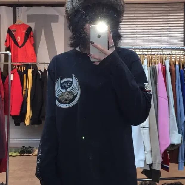 미디움 할리데이비슨 105 year 오버핏 블랙 긴팔티셔츠