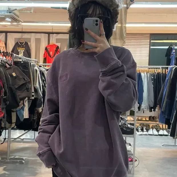 라지 칼하트 퍼플 오버핏 맨투맨 티셔츠