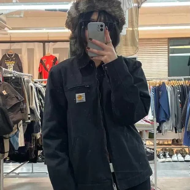 스몰 칼하트 올드스쿨 디트로이트 자켓 블랙 빈티지