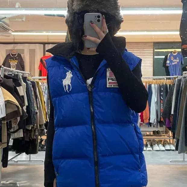 미디움 폴로 랄프 로렌 빅 포니 알파인 스키 패딩 조끼 블루