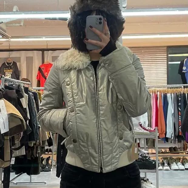 95 시스템 여성 유광 레더 양털 자켓