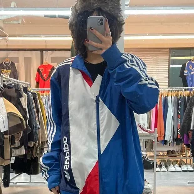 라지 아디다스 오리지널스 블루 윈드러너 바람막이 자켓 블루