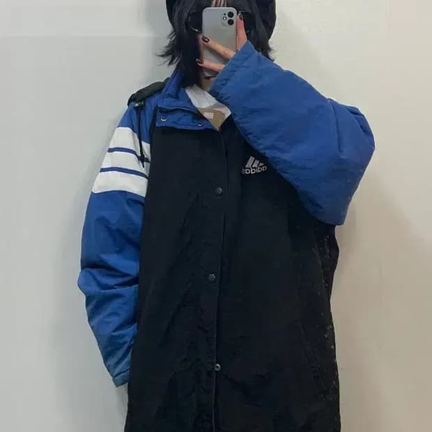 110 아디다스 올드스쿨 누빔 삼선 다운자켓