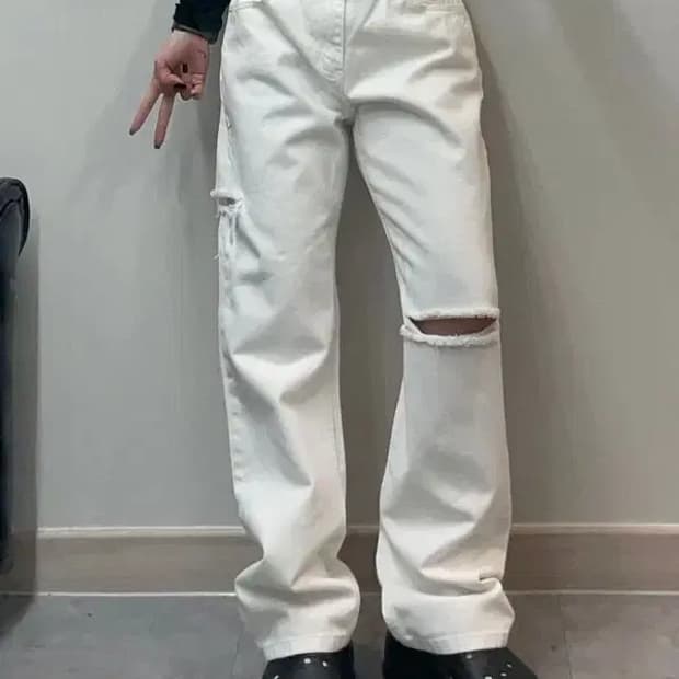 라지 mejor 워싱 와이드핏 면바지 팬츠