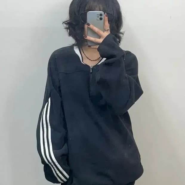 아디다스 빈티지 삼선 반집업 후리스 블랙