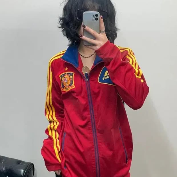 100 아디다스 올드스쿨 스페인 국대 트랙탑 져지 레드