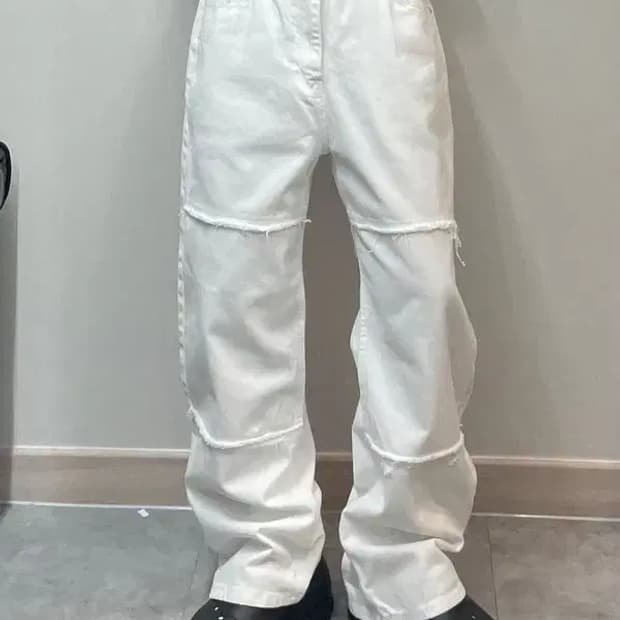 mento 와이드 화이트 배기진 데님팬츠