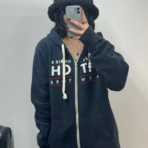 미디움 아베크롬비 앤 피치 y2k 빈티지 후드 집업 네이비