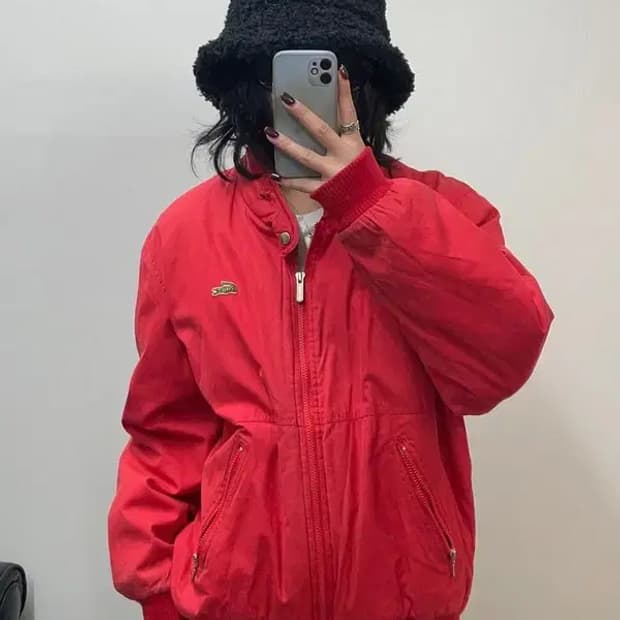 라지 라코스테 올드스쿨 블루종 자켓 레드