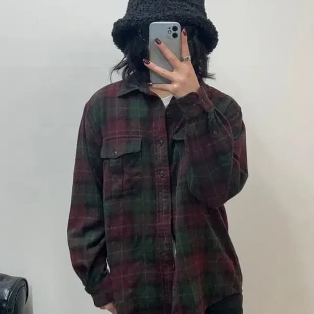 95 폴로랄프로렌 기모 올드스쿨 체크 셔츠 데미지 존재